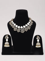 Peacock Kundan White Stone Necklace Set with Jhumka Earrings