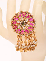Kashmiri Floral Mandala Brass Ring with Ghungroo Drop