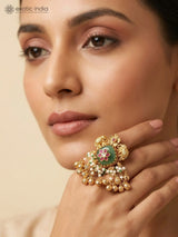 Kundan Green Stone Ring with Ghungroo Bead Drops