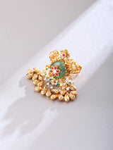 Kundan Green Stone Ring with Ghungroo Bead Drops
