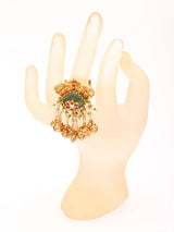 Kundan Green Stone Ring with Ghungroo Bead Drops