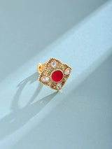 Polki Stone Matte Finish Green and Red Brass Ring