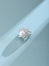 Pearl and American Diamond Adjustable Brass Ring