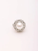 Pearl and American Diamond Adjustable Brass Ring