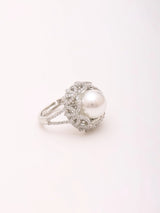 Pearl and American Diamond Adjustable Brass Ring
