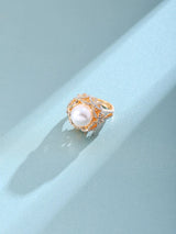 Pearl and American Diamond Adjustable Brass Ring