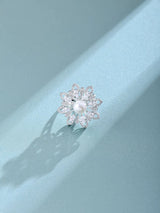 Floral Pearl Studded Adjustable Brass Silver Ring