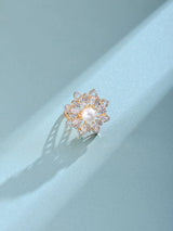 Floral Pearl Studded Adjustable Brass Silver Ring