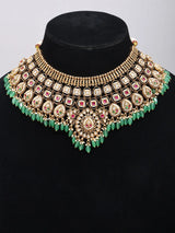Green Bead Teardrop Bridal Set with Haathphool and Nath
