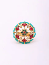 Floral Polki and Pearl Cluster Adjustable Brass Ring