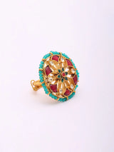 Floral Polki and Pearl Cluster Adjustable Brass Ring