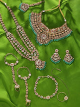 Emerald Green Kundan Multi Strand Bridal Necklace Set