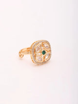 Square Polki Ring with Green and Pink Centre Stone