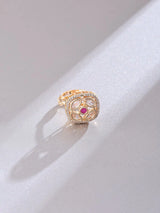 Square Polki Ring with Green and Pink Centre Stone