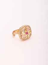 Square Polki Ring with Green and Pink Centre Stone