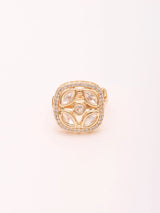 Square Polki Ring with Green and Pink Centre Stone
