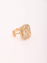 Square Polki Ring with Green and Pink Centre Stone