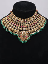 Polki and Green Bead Rajwadi Bridal Jewellery Set