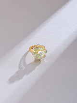 Green Floral Stone Studded Brass Adjustable Ring