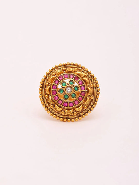 Floral Brass Adjustable Ring