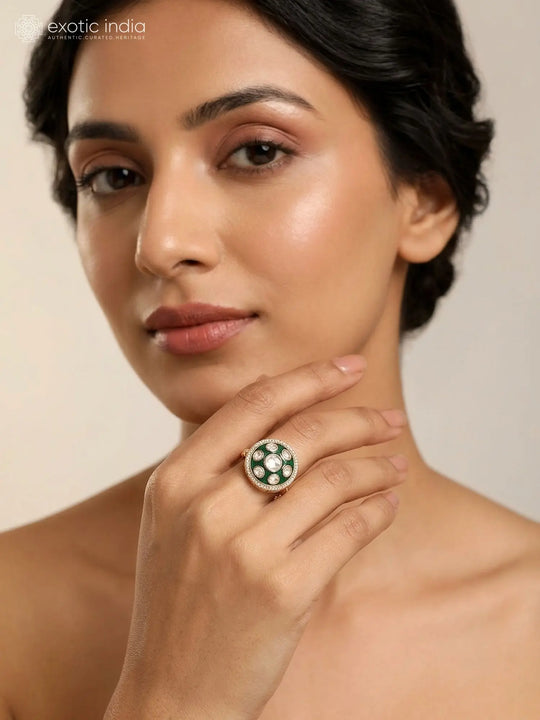 Kundan Stone Studded Adjustable Brass Ring