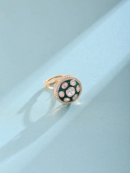 Kundan Stone Studded Adjustable Brass Ring
