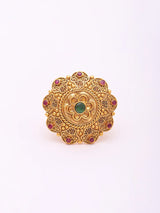 Floral Mandala Kundan Brass Adjustable Ring