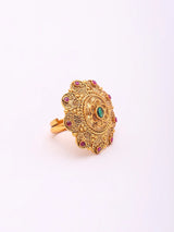 Floral Mandala Kundan Brass Adjustable Ring