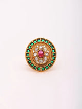 Floral Polki Stone Studded Adjustable Brass Ring