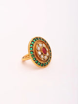 Floral Polki Stone Studded Adjustable Brass Ring