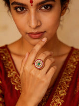 Floral Polki Stone Studded Adjustable Brass Ring