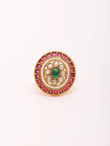 Floral Polki Stone Studded Adjustable Brass Ring