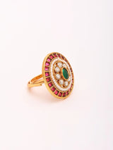 Floral Polki Stone Studded Adjustable Brass Ring