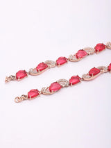 Peacock Rose Pink Stone Studded Sterling Silver Anklet Pair