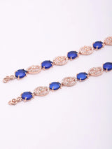 Blue Topaz Sterling Silver Anklet with Rose Gold Finish (Pair)