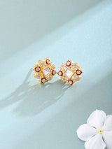 Kundan Stone Studded Gold Tone Sterling Silver Stud Earrings