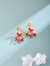 Kundan Style Red Stone Drop Sterling Silver Earrings
