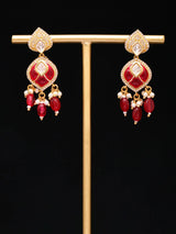 Kundan Style Red Stone Drop Sterling Silver Earrings