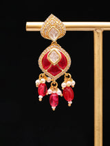 Kundan Style Red Stone Drop Sterling Silver Earrings
