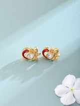 Red Peacock Sterling Silver Gold Tone Stud Earrings