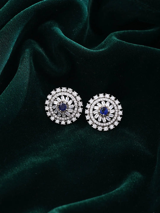 Zircon Baguette Sunburst Cluster Sterling Silver Stud Earrings