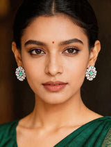 Floral Zircon Studded Sterling Silver Earrings