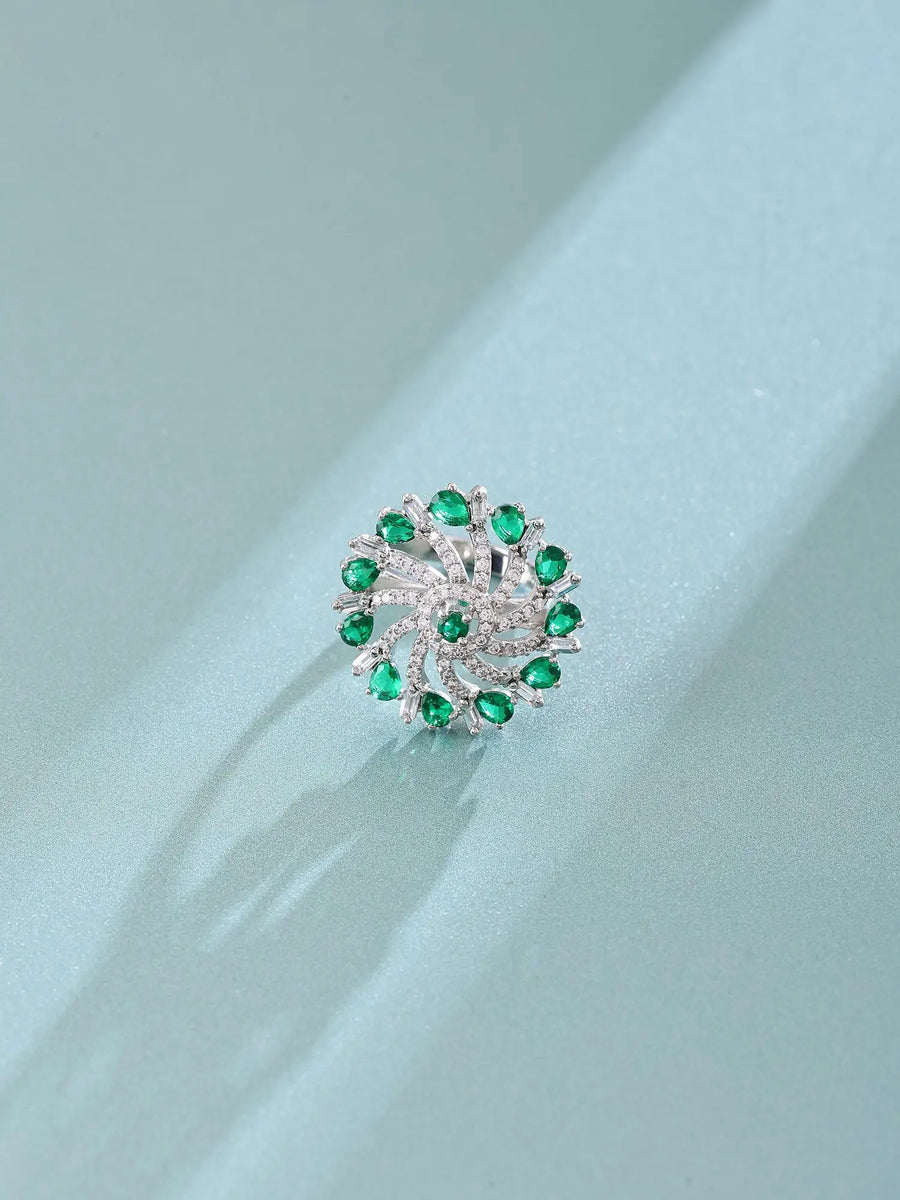 Floral Zircon Sterling Silver Ring