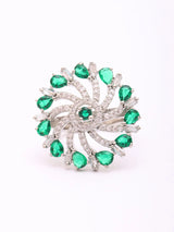 Floral Zircon Sterling Silver Ring