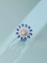 Zircon Studded Floral Sunburst Sterling Silver Ring