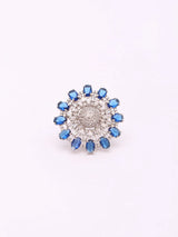 Zircon Studded Floral Sunburst Sterling Silver Ring