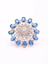 Zircon Studded Floral Sunburst Sterling Silver Ring