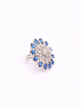 Zircon Studded Floral Sunburst Sterling Silver Ring