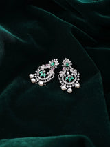 Floral Sterling Silver Earrings with Pearl Drop