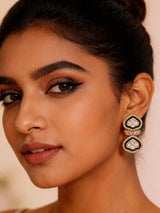 Kundan Stone Studded Leaf Sterling Silver Earrings